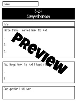 Preview of 3-2-1 Comprehension Strategy
