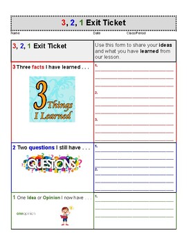 Preview of 3, 2, 1 Exit Ticket Formative Assessment