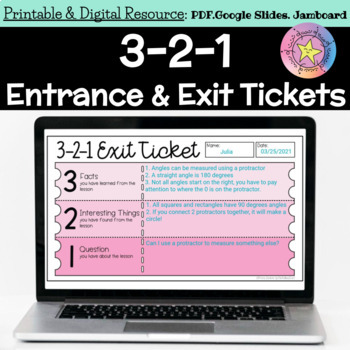 Preview of 3-2-1 Exit Ticket Template & Entrance Ticket Templates (Printable & Digital)
