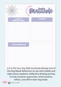 Preview of 3-2-1 Fill Your Day With Gratitude Weekly Writing Reflection