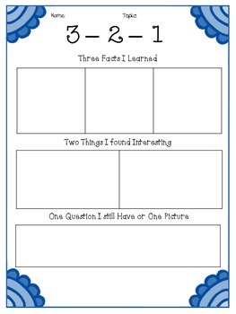 Preview of 3-2-1 Graphic Organizers (Set of 4)