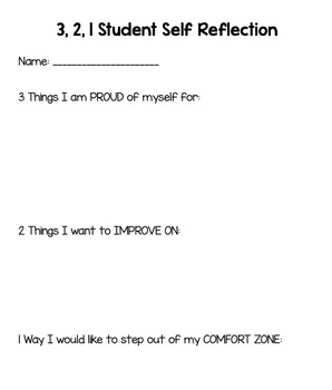 Preview of 3, 2, 1 Student Self Reflection