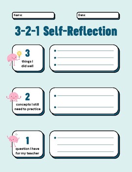 Preview of 3-2-1 Student Self Reflection Form (Editable PDF)