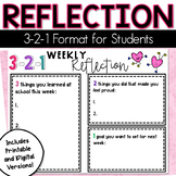 3-2-1 Weekly Student Reflection Page Printable and Digital