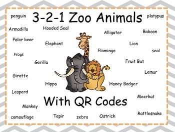 Preview of 3-2-1 Zoo Animals With QR codes (Common Core Aligned) 26 animals