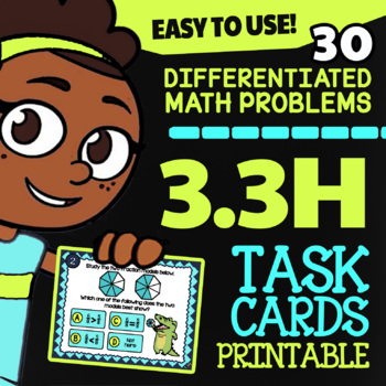 Preview of Comparing Fractions 3rd Grade Task Card Activity | TEKS-Aligned | Math TEK 3.3H