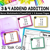 3 & 4 Addend Addition Task Cards | Addition Activities & A