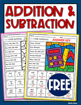 Preview of 3 & 4 Digit Addition and Subtraction Color by Number With & Without Regrouping
