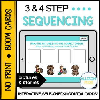 Preview of 3-4 Step Sequencing Stories with Pictures - BOOM Cards™️ Speech Therapy