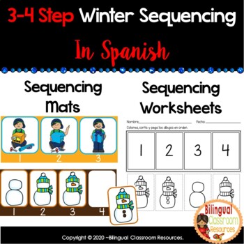 Preview of 3-4 Step Winter Sequencing in Spanish | Secuencias de eventos | invierno