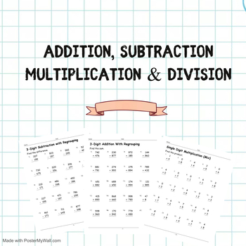 Preview of 3, 4 and 5 Digit Addition and Subtraction, Multiplication and Division BUNDLE