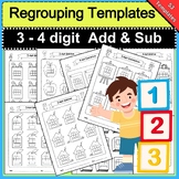 3-4 digit Template addition and subtraction with regroupin