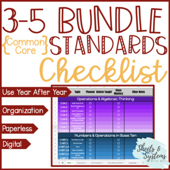 Preview of 3-5 Common Core Standards Checklist Bundle | Google Sheets Checklist