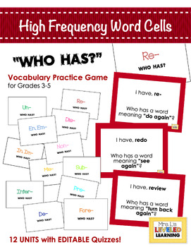Preview of 3-5 ELA  High Frequency Vocabulary Root Words Who Has Game