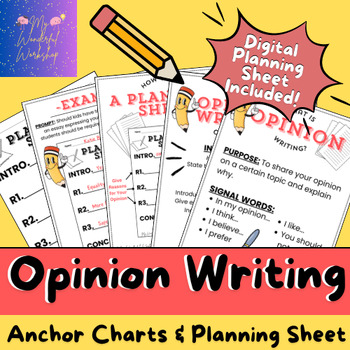 Preview of 3-5 Grade Opinion Writing Printable Anchor Charts w/ Planning Sheet-Google Drive