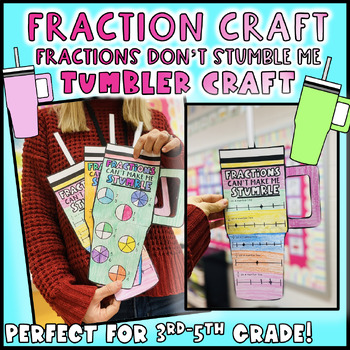 Preview of 3-5 Tumbler Fraction Craft- February March Hallway Decor Bulletin Adding, Divide