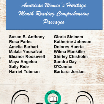 Preview of 3-5 grade reading comprehension American Women's Heritage Month passages