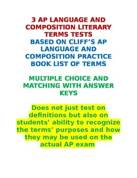 Preview of AP Language and Composition Literary Terms Tests with Answer Keys