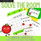 3 Addend Addition Task Cards 2nd Grade Solve the Room Math Center