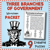 3 BRANCHES OF US GOVERNMENT Worksheet Activities: Word Sea