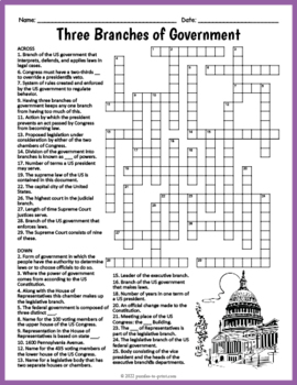 Preview of 3 BRANCHES OF THE US GOVERNMENT Crossword Puzzle Worksheet Activity