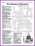 3 BRANCHES OF THE US GOVERNMENT Crossword Puzzle Worksheet