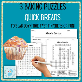 Preview of 3 Baking Puzzles QUICK BREADS Worksheets Puzzles Busy Work Culinary Prostart