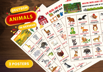 Preview of 3 Bilingual Posters with Animals in English and German