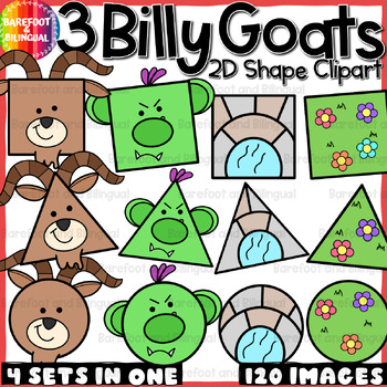 Preview of 3 Billy Goats Gruff Clipart Shapes | DELUXE 4 in 1 Shape Clipart Set