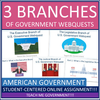 Preview of 3 Branches of American Government Webquest Executive Legislative Judicial Bundle