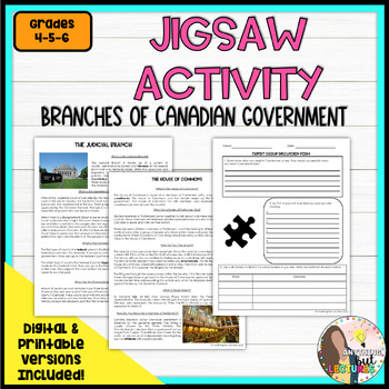 Preview of 3 Branches of Canadian Government Jigsaw Activity