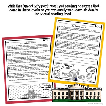 3 Branches of Government Activity, Reading Passages & Flip Book Pack