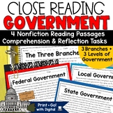 3 Branches of Government Activity Reading Passages Worksheets 