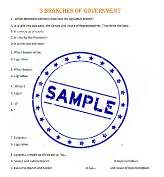 Preview of 3 Branches of Government Assessment 3.12
