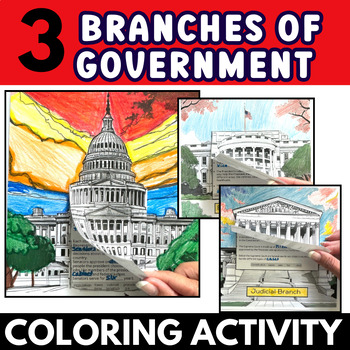 Preview of 3 Branches of Government Fun Coloring Activity