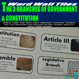 3 Branches of Government & Constitution Word Wall Tiles
