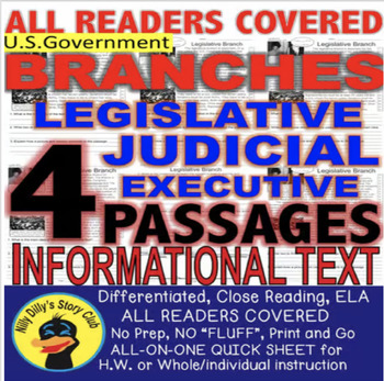 Preview of 3 Branches of Government: Judicial, Executive Legislative LEVELED PASSAGES