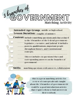 Preview of 3 Branches of Government Matching Game