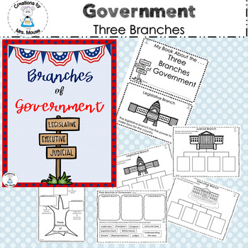 Preview of 3 Branches of Government Mini Book and Worksheets