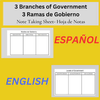 Preview of 3 Branches of Government Note Taking Sheet- 3 Ramas del Gobierno Hoja de Notas