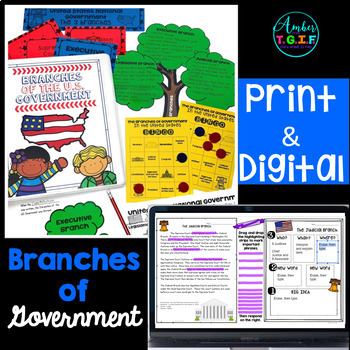 Preview of 3 Branches of Government Worksheets, Activities, Passages & Test Digital & Print