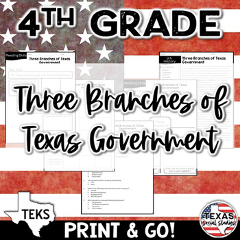 Preview of 3 Branches of Texas Government 4th Grade Social Studies Reading TEKS 4.13B