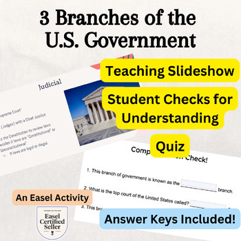 Preview of 3 Branches of U.S. Government Slideshow Presentation Comprehension Checks & Quiz