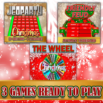Preview of 3 Christmas Games in Class - Family Feud, Jeopardy, Wheel