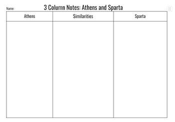 Preview of 3 Column Notes: Athens vs. Sparta