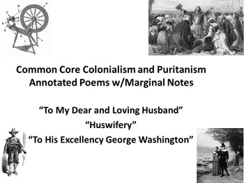 Preview of 3 Common Core Colonialism and Puritanism Annotated Poems w/Marginal Notes
