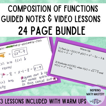 Preview of 3 Composition of Functions Video Lessons BUNDLE - Warm Ups & Guided Notes