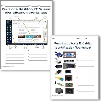 4 Computer Parts Labeling Worksheets Activity by TechCheck Lessons