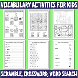 Crossword, Word Search, Scramble, Missing Letters, Vocabul