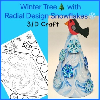 Preview of 3/D Winter / Christmas Cone Tree with Radial Snowflake Design. Easy Craft